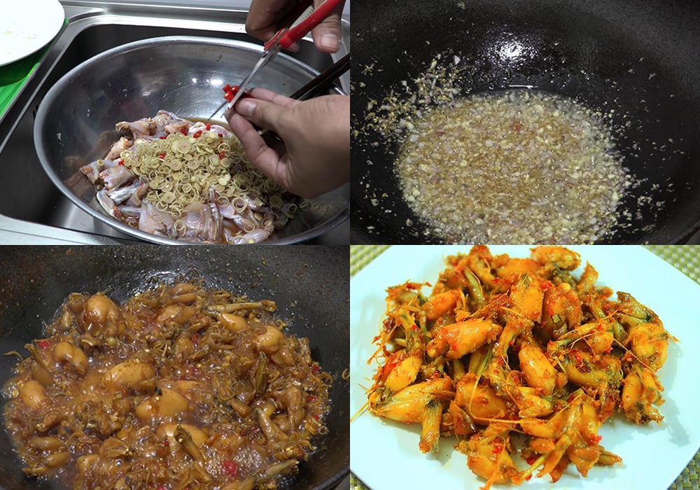 Các bước làm ếch xào sả ớt