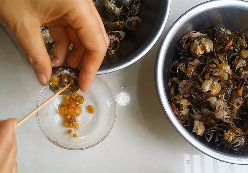 Bóc phần mai cua, giữ lại phần gạch để riêng