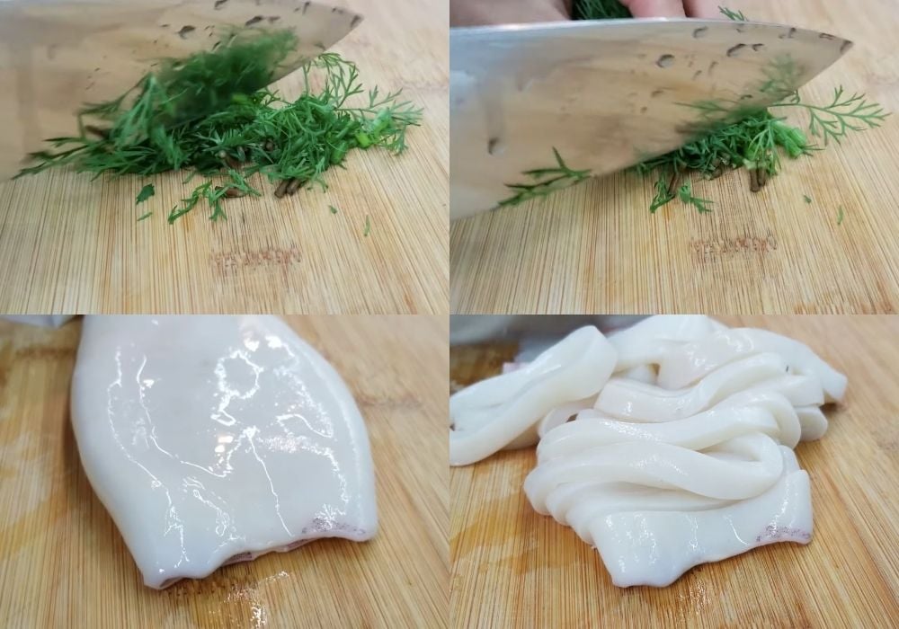 Sơ chế mực và rau