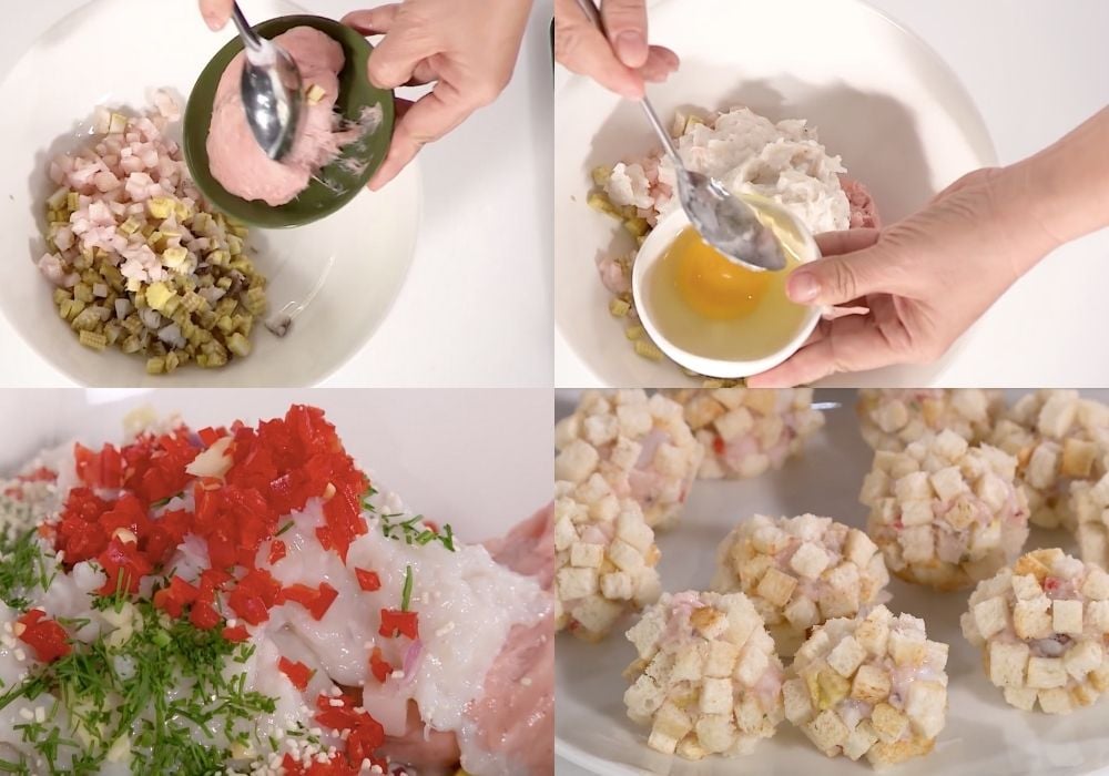 Trộn hỗn hợp chả mực giò và tạo hình