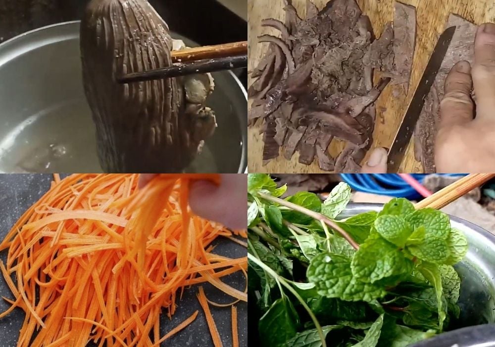 Sơ chế bao tử cá ngừ và rau củ