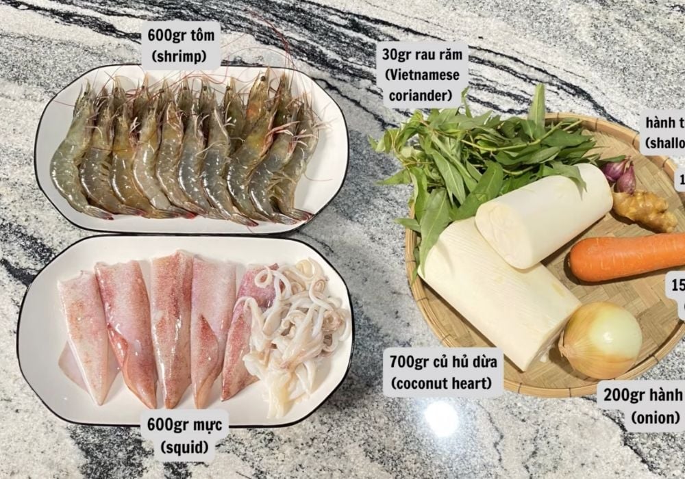 Nguyên liệu làm gỏi củ hủ dừa hải sản