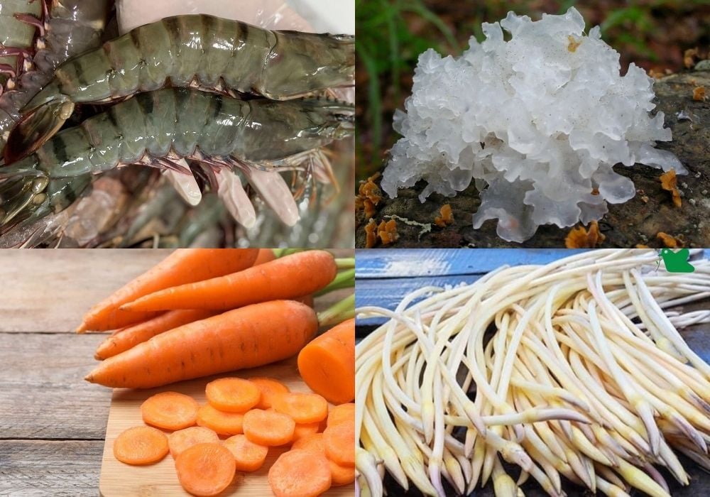 Nguyên liệu làm gỏi nấm tuyết tôm thịt ngó sen