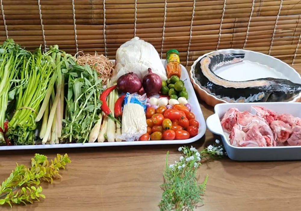 Nguyên liệu nấu lẩu cá tầm Sapa