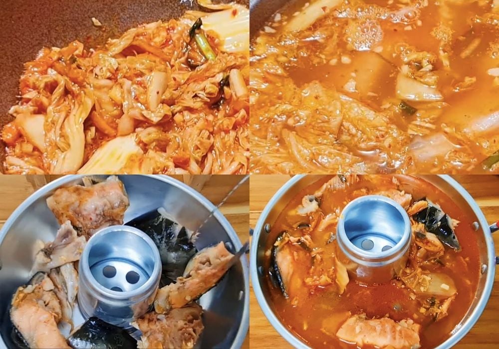 Xào kim chi và nấu nước lẩu