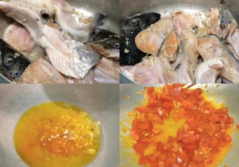 Xào sơ cá và làm sốt cà chua