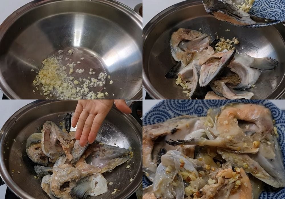 Xào sơ đầu cá hồi