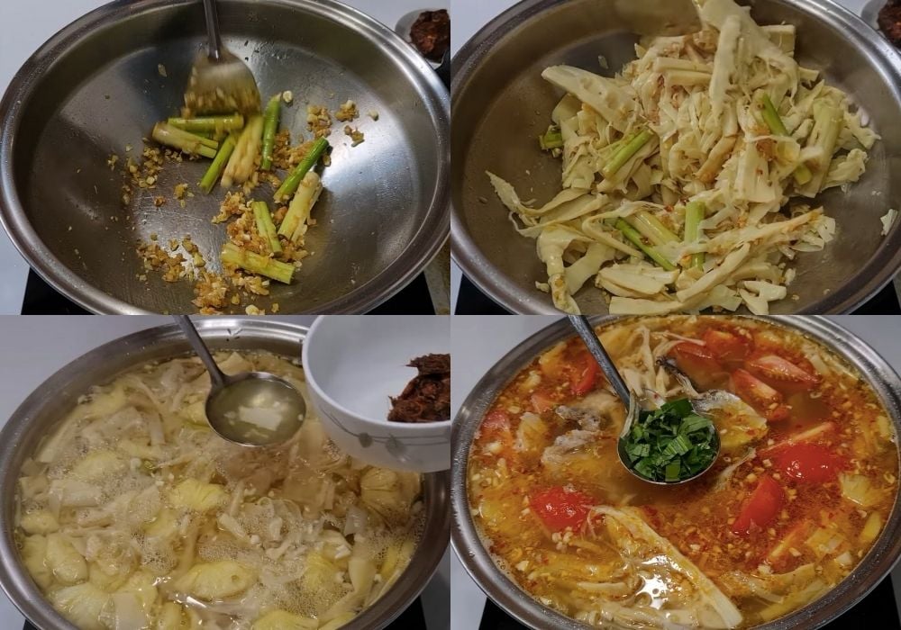 Xào măng và nấu nước lẩu