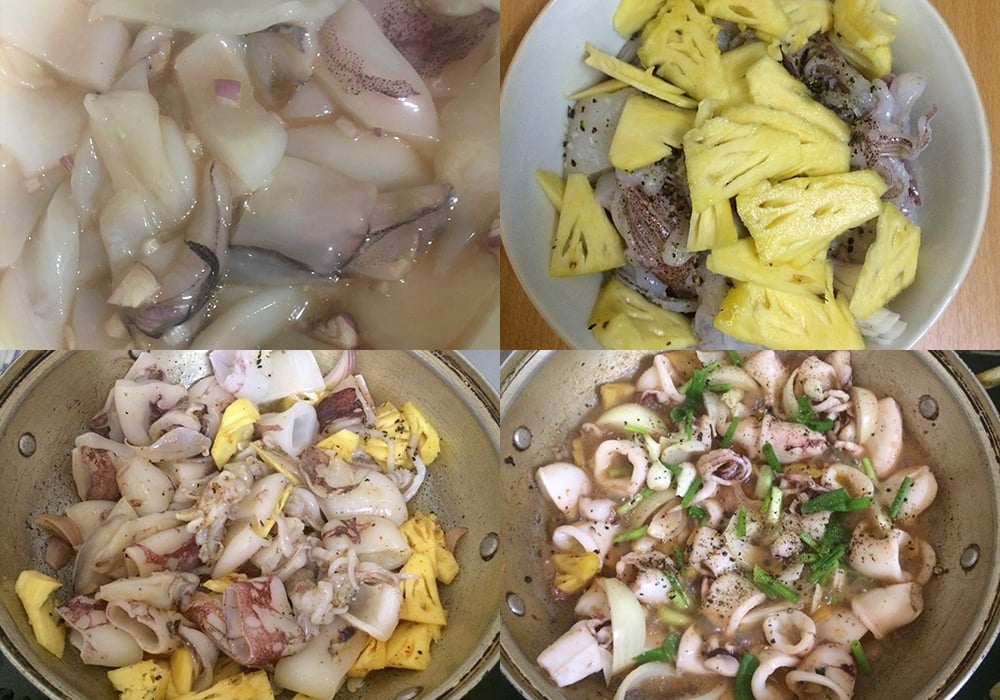 Các bước làm mực xào dứa