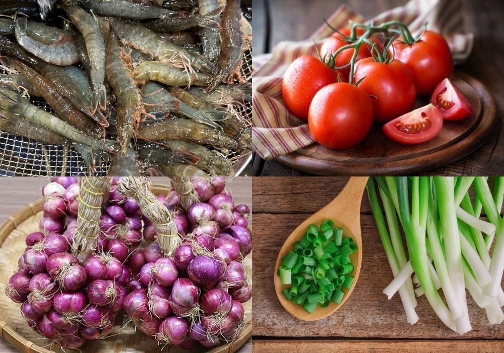 Nguyên liệu làm tôm sốt cà chua với hành tím