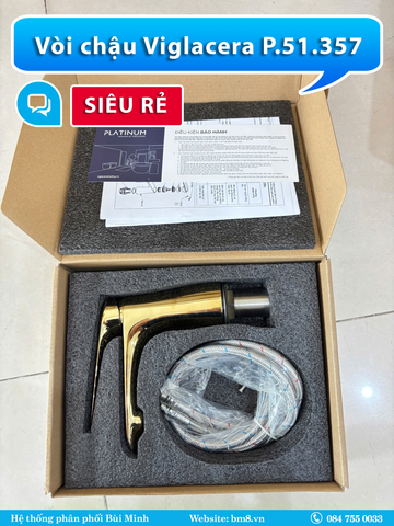 Vòi Lavabo Viglacera Platinum P.51.357 Nóng Lạnh Mạ Vàng Đồng PVD Cao Cấp