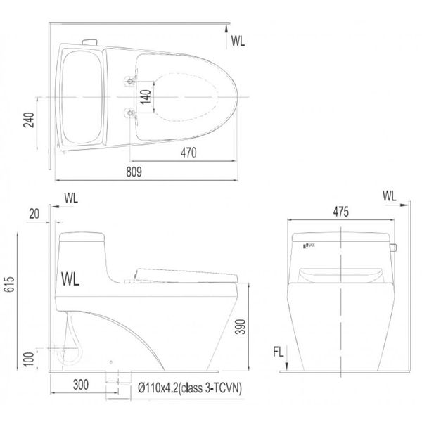 Bàn cầu 1 khối Inax AC-1135+CW-H20VN - Bùi Minh
