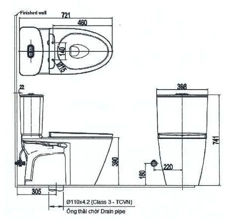 Bản vẽ Bàn cầu 2 khối INAX AC-602VAN