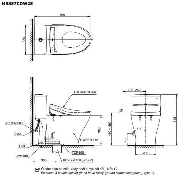Bàn cầu điện tử TOTO MS857CDW25#XW - Bùi Minh
