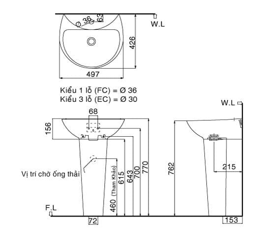 Chậu rửa treo tường Inax L-285V+L-288VD Bùi Minh