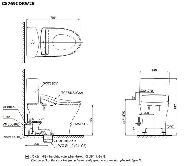 Bàn cầu điện tử TOTO CS769DRW25#XW - Bùi Minh