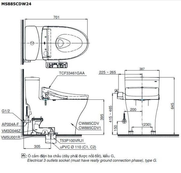 Bàn cầu điện tử TOTO MS885CDW24#XW - Bùi Minh