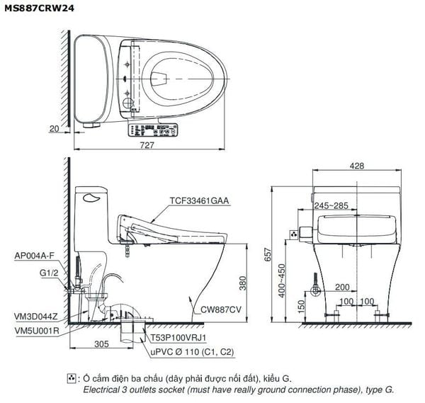 Bàn cầu điện tử TOTO MS887CRW24#XW - Bùi Minh