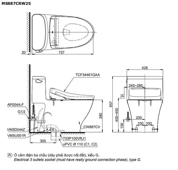 Bàn cầu điện tử TOTO MS887CRW25 - Bùi Minh
