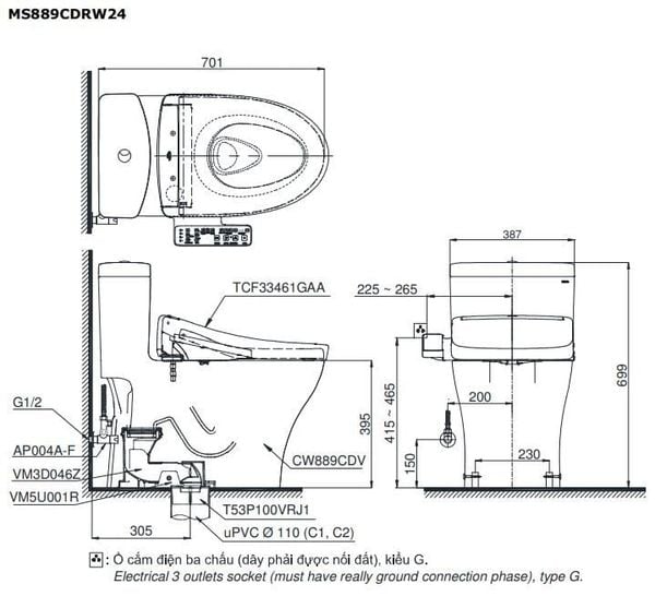 Bàn cầu điện tử TOTO MS889CDRW24#XW - Bùi Minh