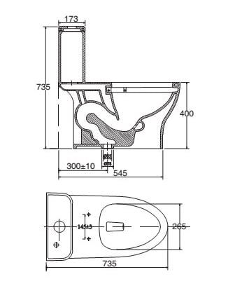 Bản vẽ bồn cầu 1 khối Viglacera V63
