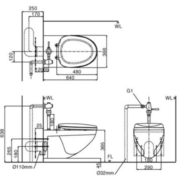 Bàn cầu treo tường Inax AC-22P+CW-KA22AVN - Bùi Minh