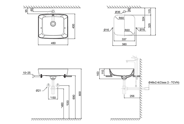 Bản vẽ kỹ thuật Chậu rửa đặt bàn Inax AL-369V - Bùi Minh
