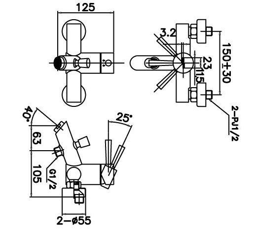 Bản vẽ sen tắm Inax BFV-8000S