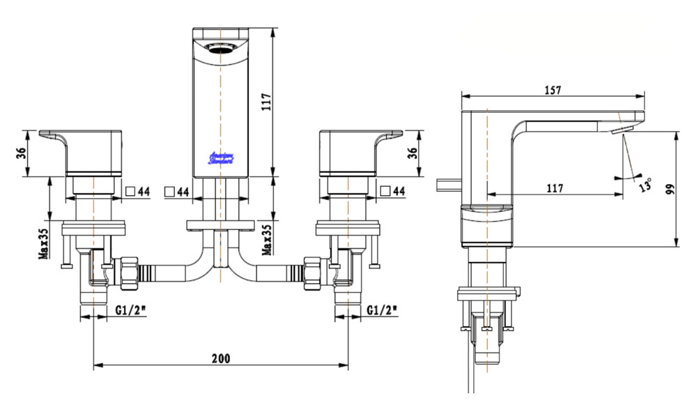 bản vẽ Vòi chậu 3 lỗ American Standard WF-1303CS