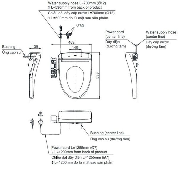 Nắp rửa điện tử Washlet S2 TOTO TCF33461GAA#NW1 - Bùi Minh