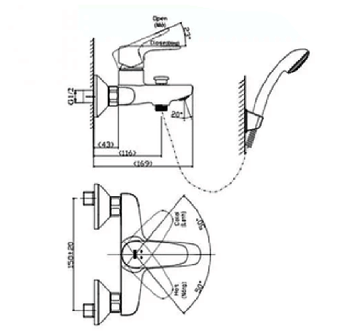 Bản vẽ sen tắm Inax BFV-1113S-4C