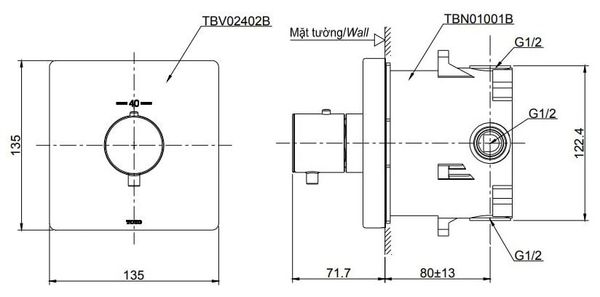 Van điều chỉnh nhiệt độ dùng cho loại nút nhấn, kèm phụ kiện âm tường TOTO TBV02402B/TBN01001B - Bùi Minh
