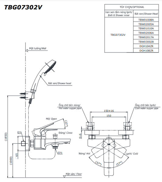 bộ sen tắm nóng lạnh TOTO TBG07302VA TBW01035V: - Bùi Minh