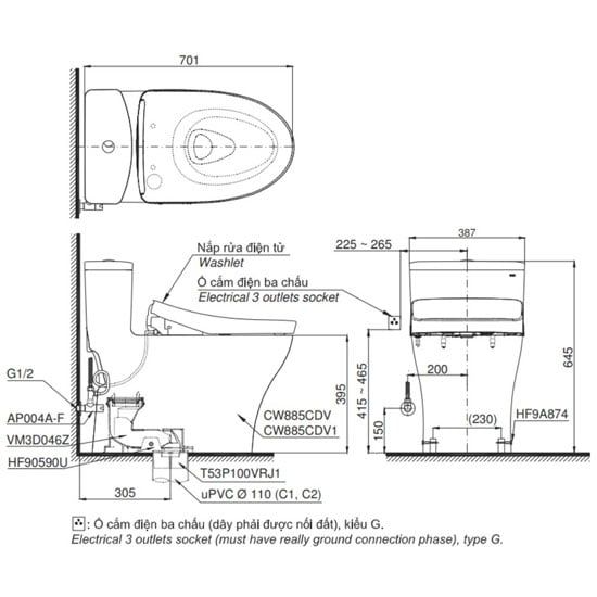 Bàn cầu điện tử TOTO MS885CDW25#XW - Bùi Minh