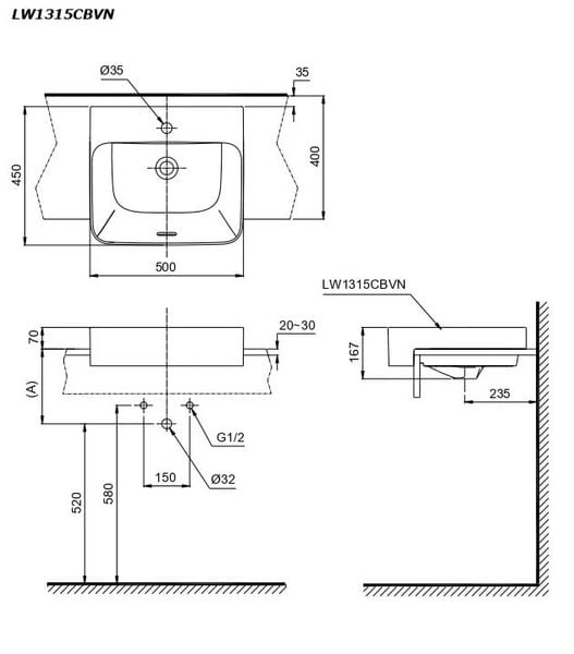 Chậu bán âm bàn Toto LW1315CBVN#XW - Bùi Minh