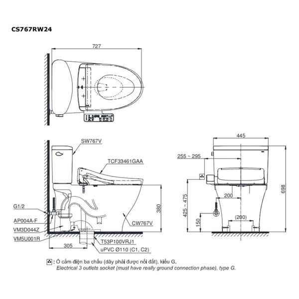 Bàn cầu điện tử TOTO CS767RW24#XW - Bùi Minh