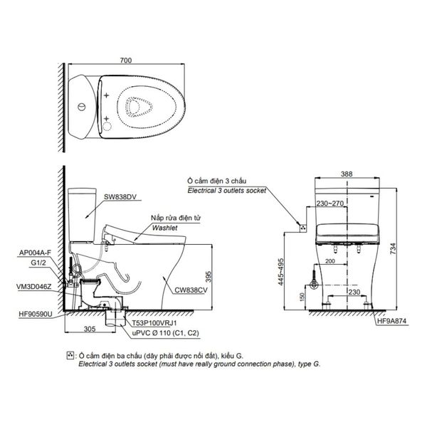 Bàn cầu điện tử TOTO CS838CDW25#XW - Bùi Minh