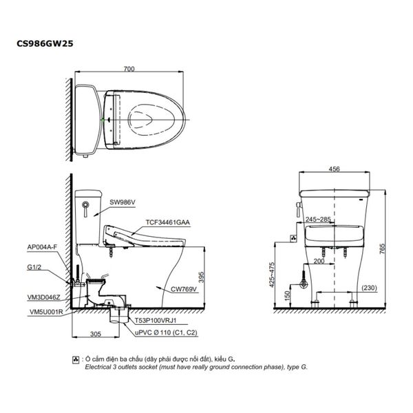 Bàn cầu điện tử TOTO CS986GW25#XW- Bùi Minh