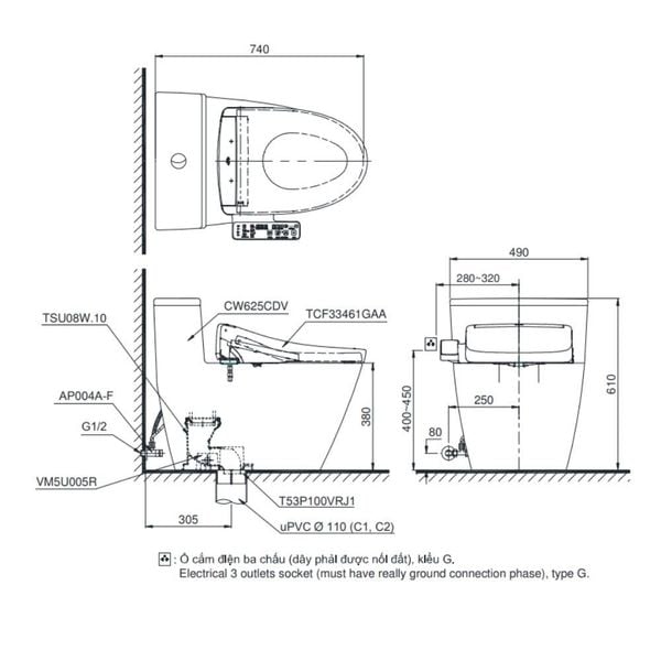 Bàn cầu điện tử TOTO MS625DW24#XW - Bùi Minh