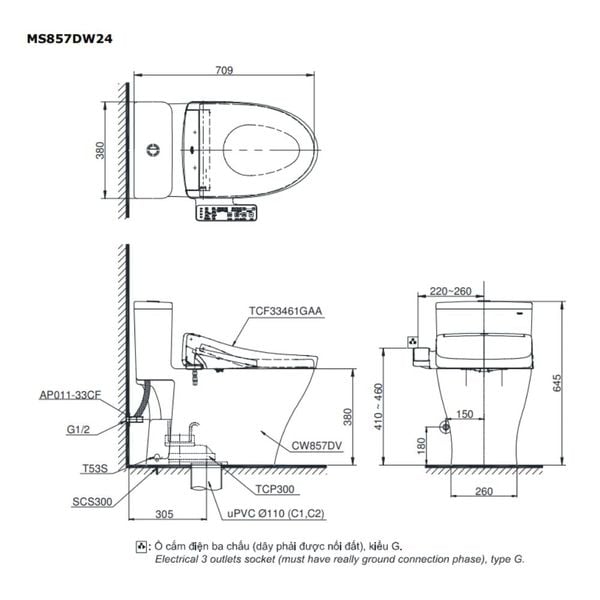 Bàn cầu điện tử TOTO MS857DW24#XW - Bùi Minh