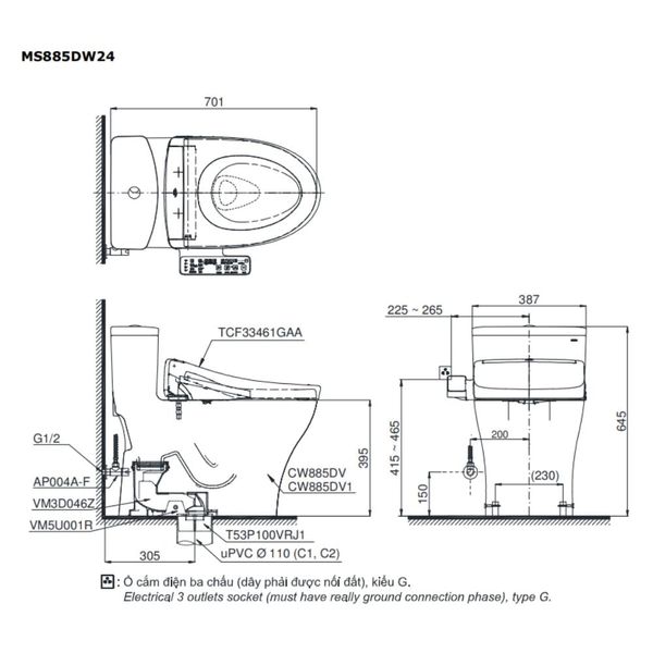 Bàn cầu điện tử TOTO MS885DW24#XW - Bùi Minh