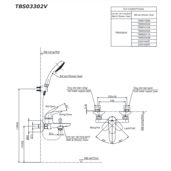 Bộ sen tắm nóng lạnh TOTO TBS03302V/TBW09000V- Bùi Minh