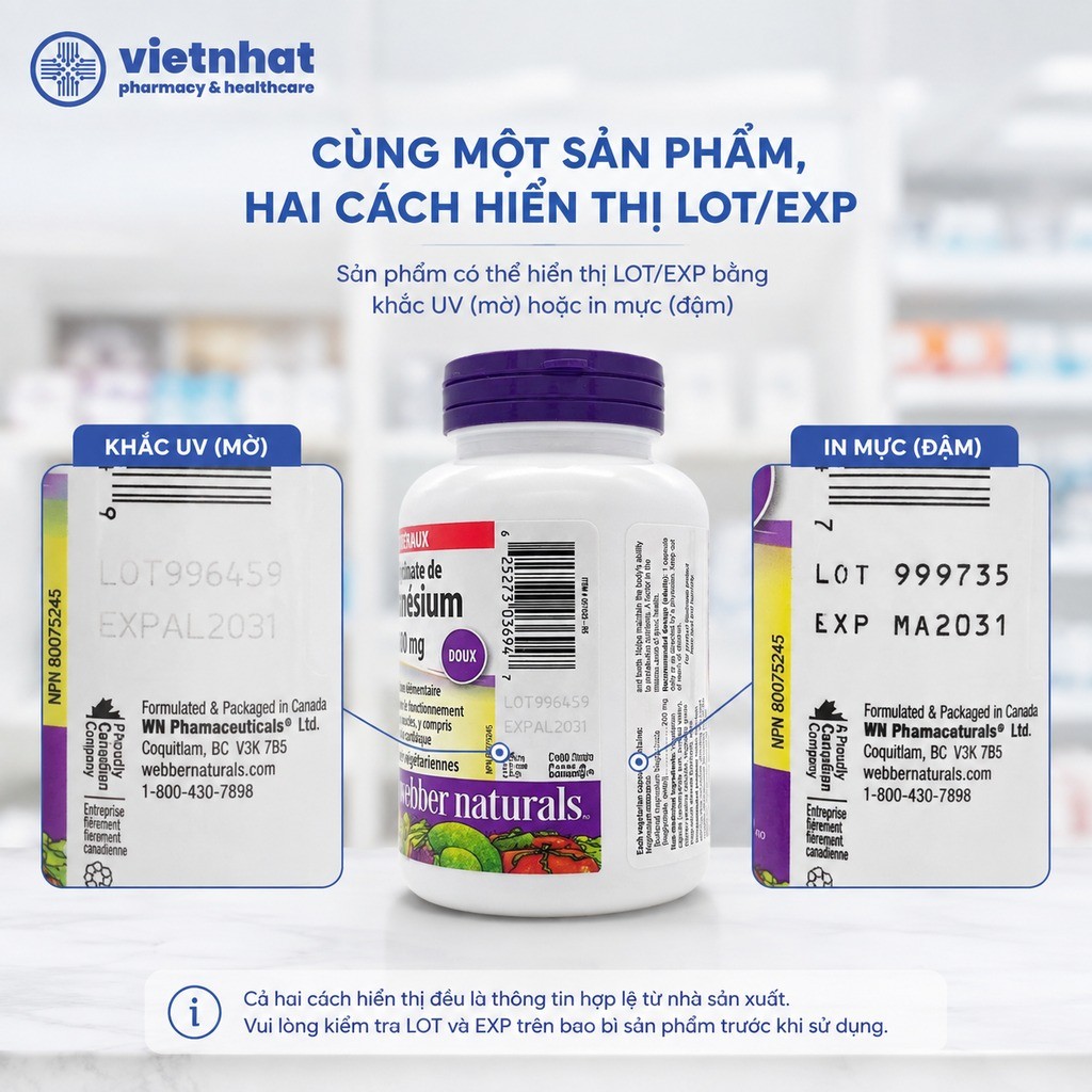 nhathuocvietnhat.vn-Webber Naturals lưu hành song song quy cách in số lô và hạn sử dụng trên nhãn sản phẩm