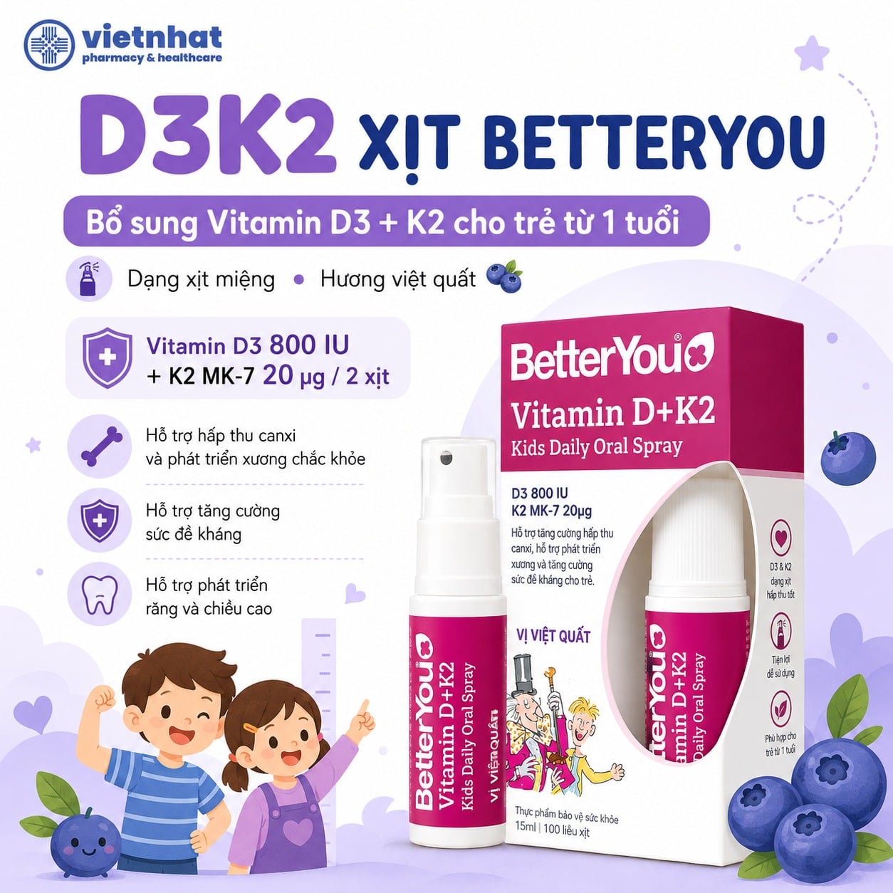 nhathuocvietnhat.vn-D3K2 xịt BetterYou cho trẻ từ 1 tuổi bổ sung vitamin D3 và K2 MK-7