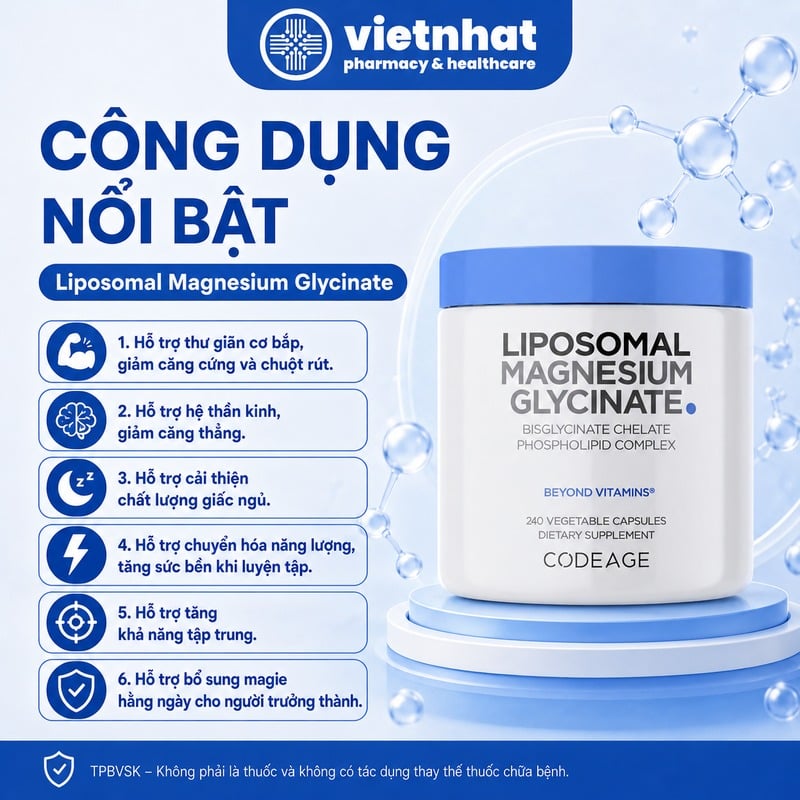nhathuocvietnhat.vn - Công dụng của Liposomal Magnesium Glycinate