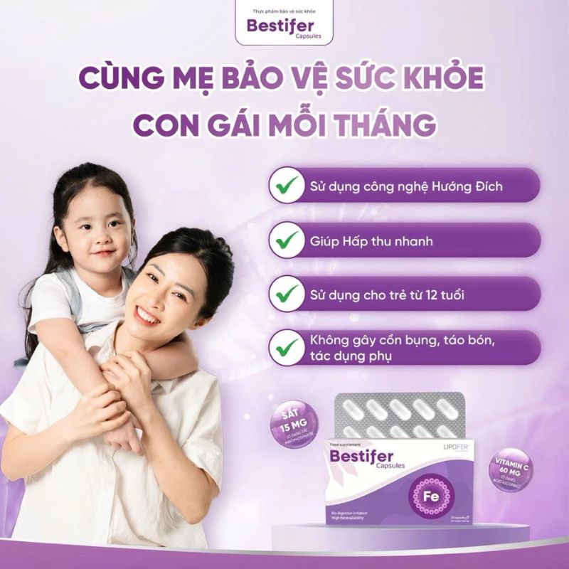 nhathuocvietnhat.vn - Sắt viên Bestifer, bổ sung sắt với công nghệ Lipofer giúp hấp thu tốt, hạn chế gây nóng trong, táo bón