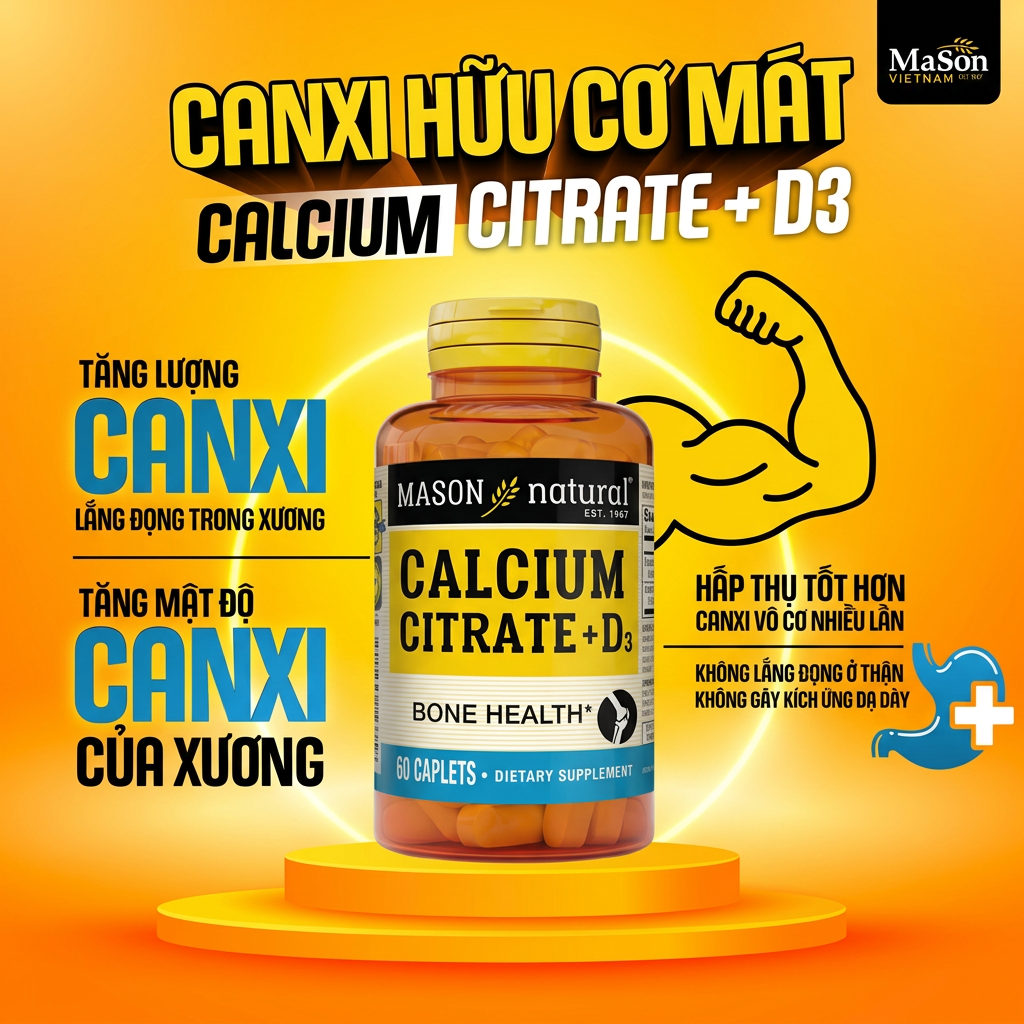 nhathuocvietnhat.vn-Mason Natural Calcium Citrate + D3 — hấp thu cao, không lắng đọng, táo bón