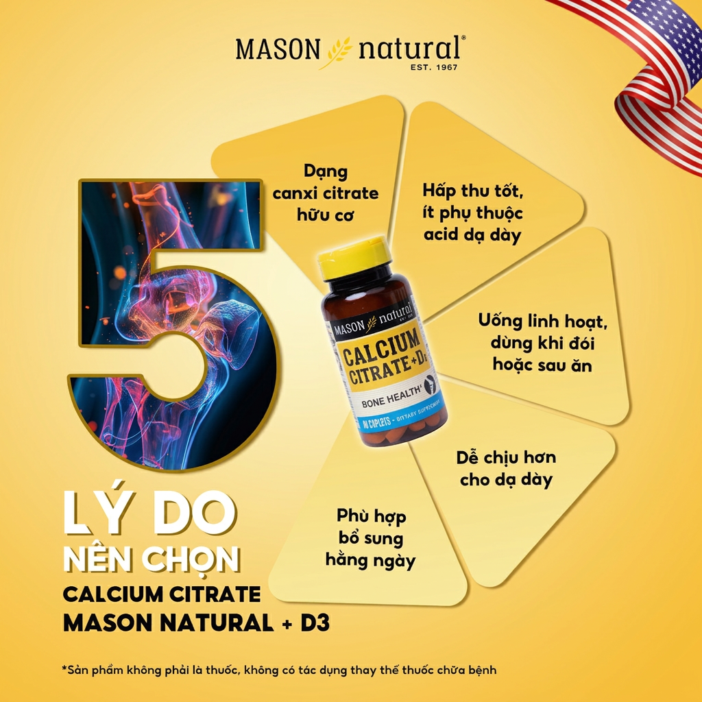 nhathuocvietnhat.vn - 5 lý do nên chọn Mason Natural Calcium Citrate + D3