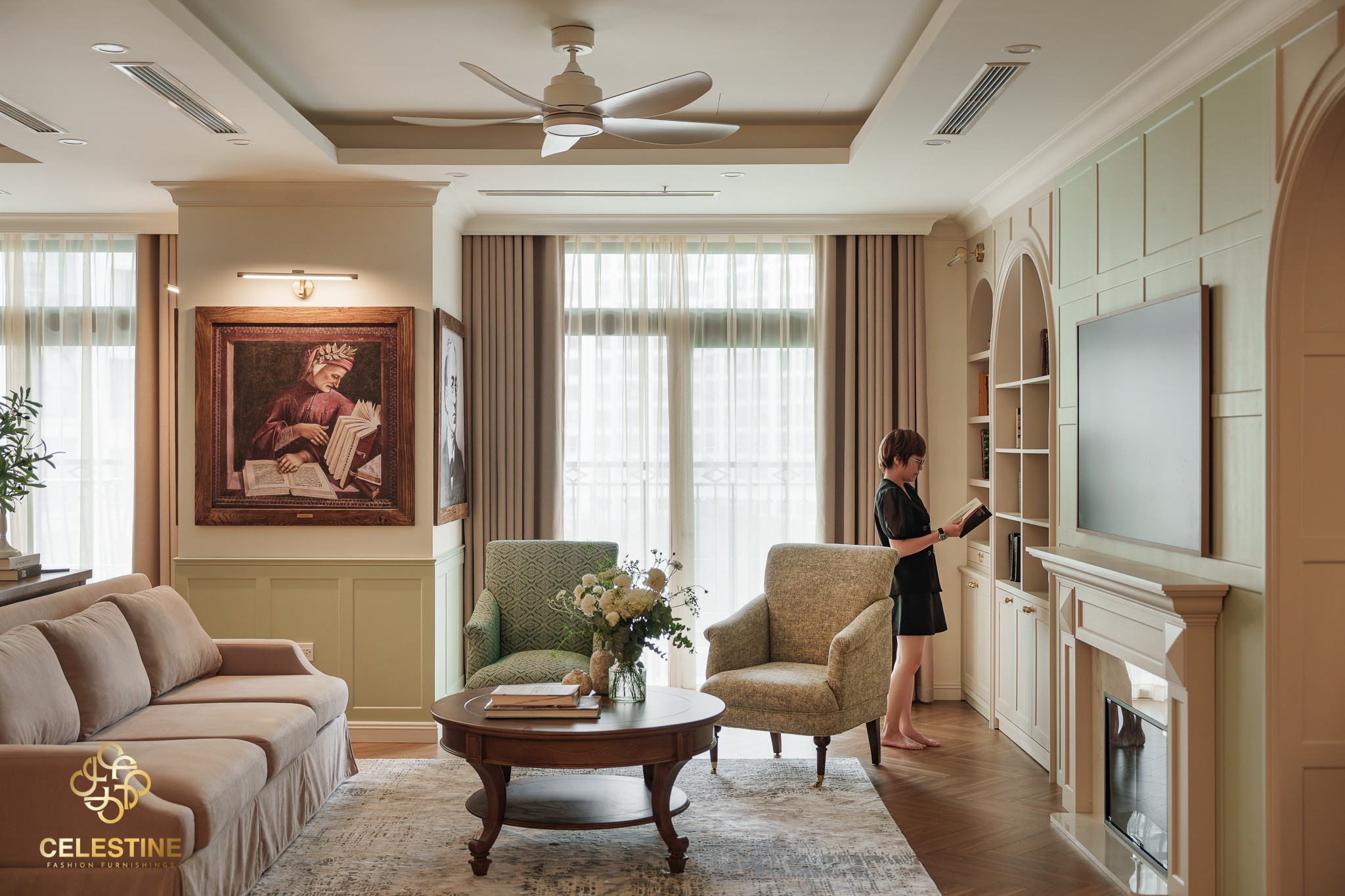 Phòng khách Modern Classic mang vẻ đẹp sang trọng vượt thời gian.