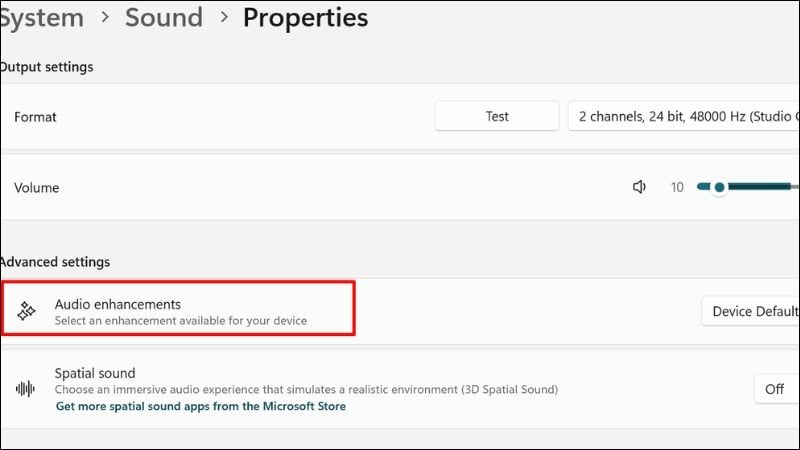 Tắt Audio Enhancements rồi thử lại